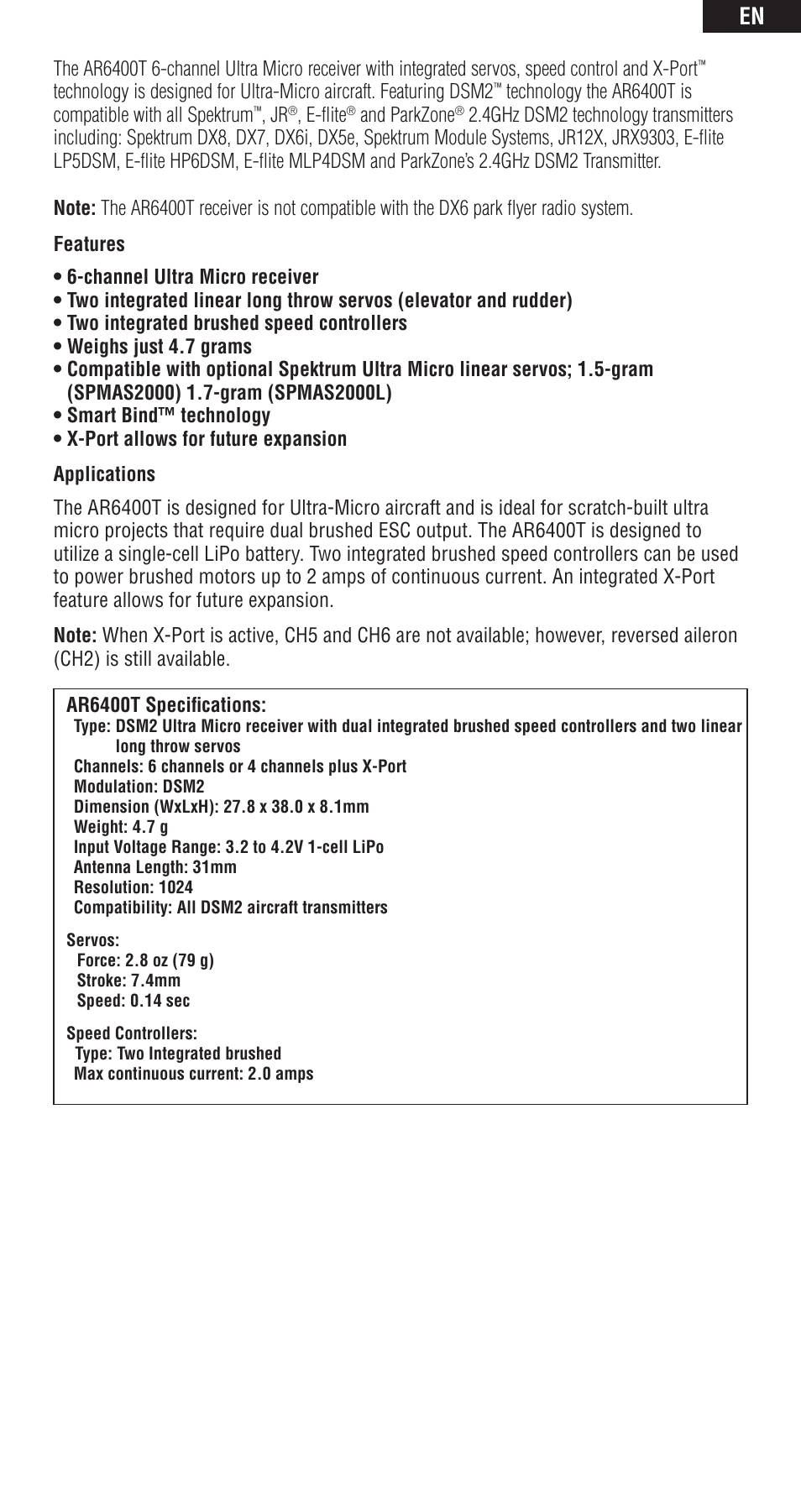 Spektrum SPMAR6400T User Manual | Page 3 / 13