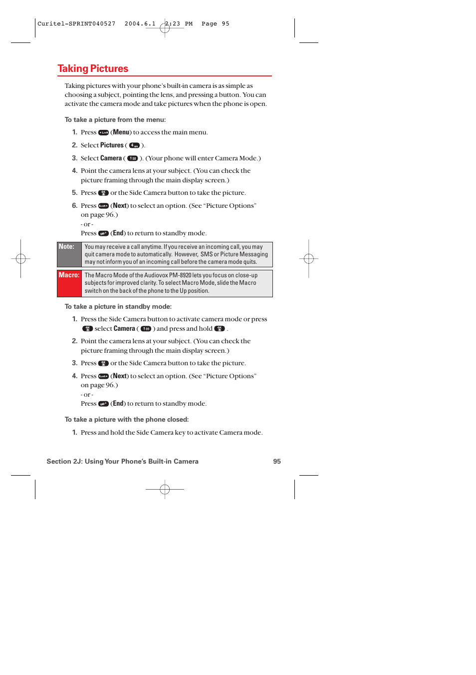 Taking pictures | Audiovox PM-8920 User Manual | Page 104 / 206