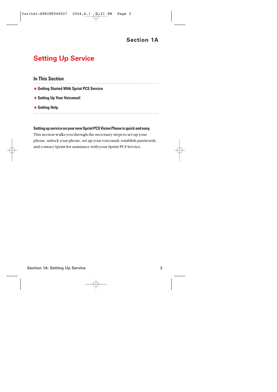 1a. setting up service, Setting up service | Audiovox PM-8920 User Manual | Page 11 / 206