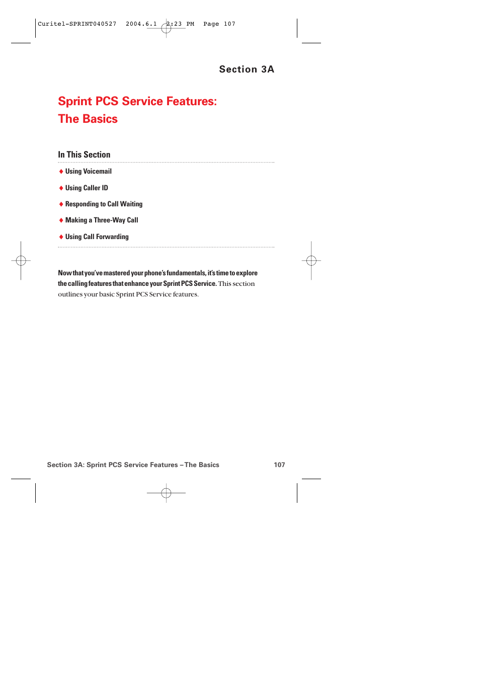 3a. sprint pcs service features:the basics, Sprint pcs service features: the basics | Audiovox PM-8920 User Manual | Page 116 / 206