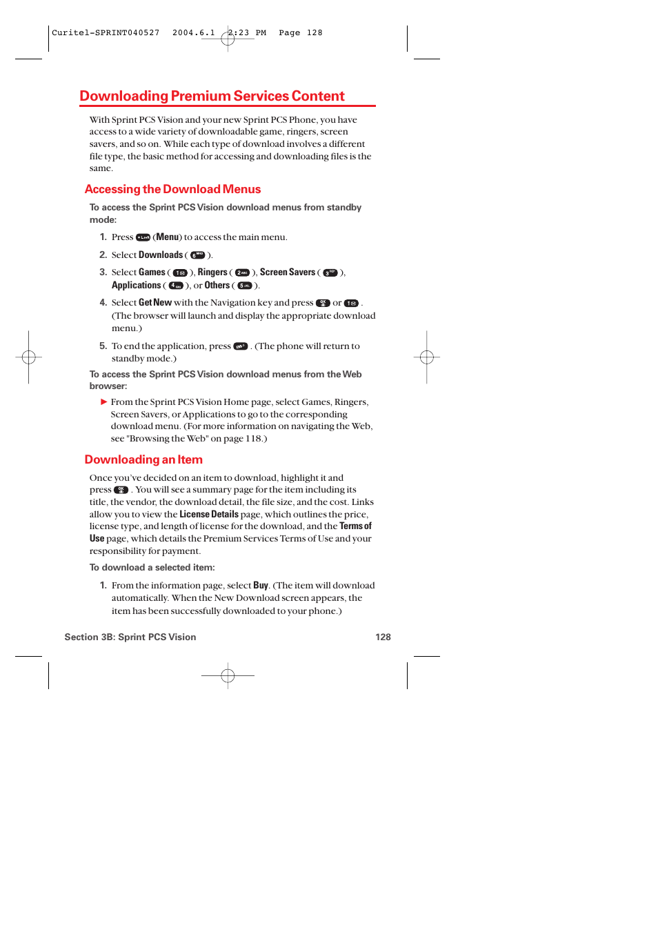 Downloading premium services content, Accessing the download menus, Downloading an item | Audiovox PM-8920 User Manual | Page 137 / 206