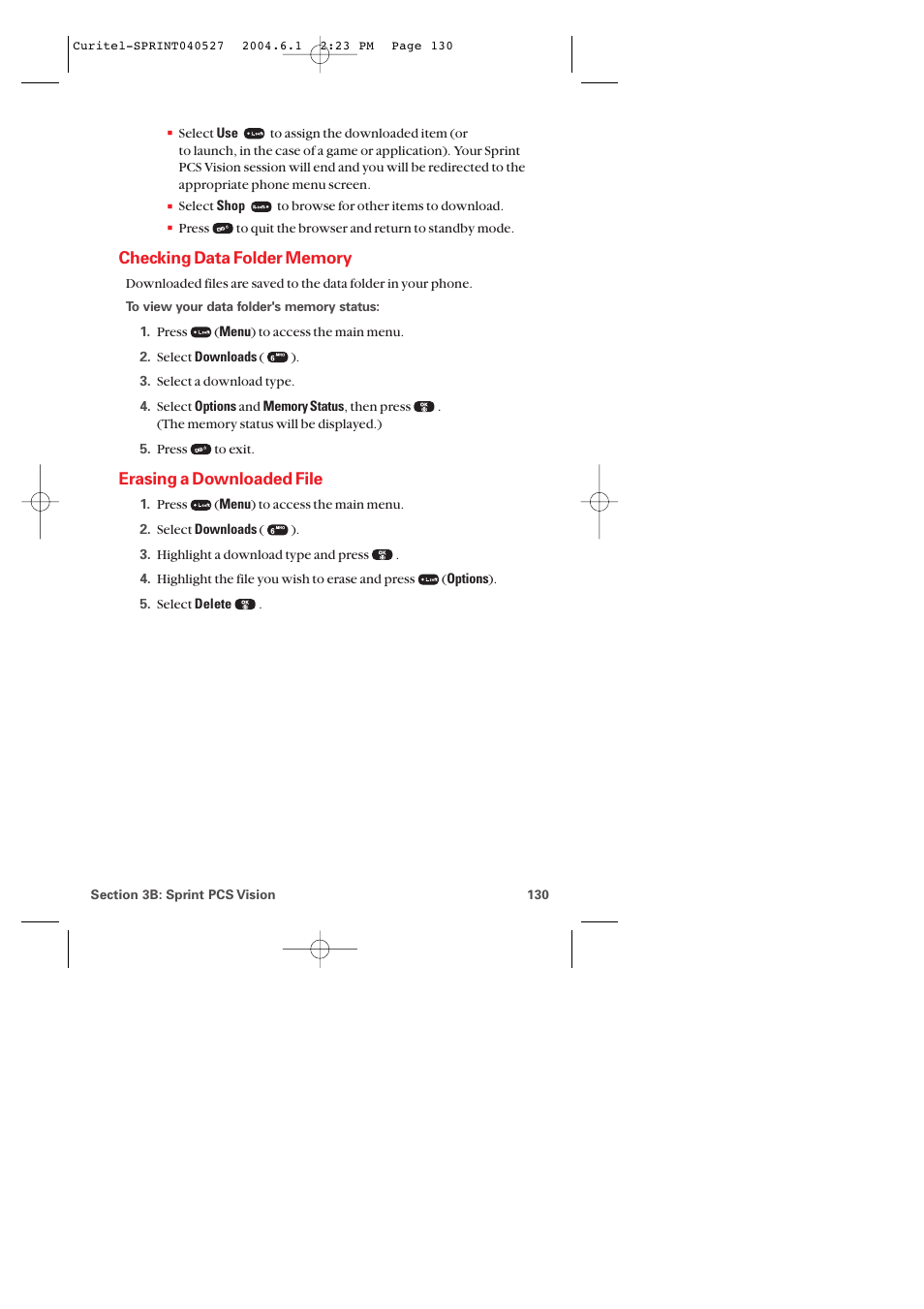 Checking data folder memory, Erasing a downloaded file | Audiovox PM-8920 User Manual | Page 139 / 206