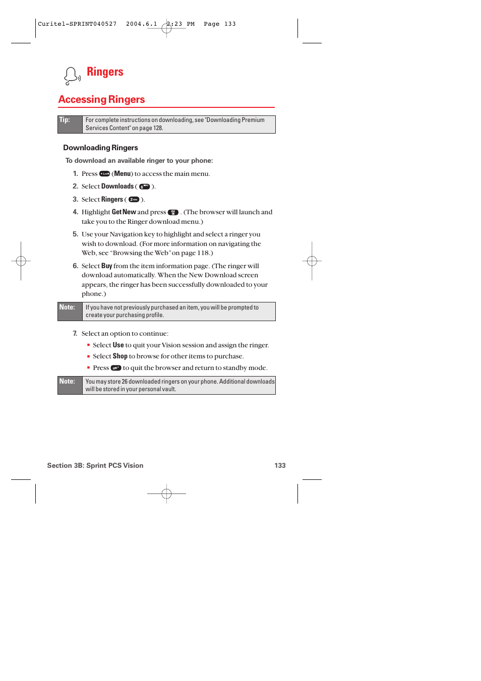 Accessing ringers, Ringers | Audiovox PM-8920 User Manual | Page 142 / 206