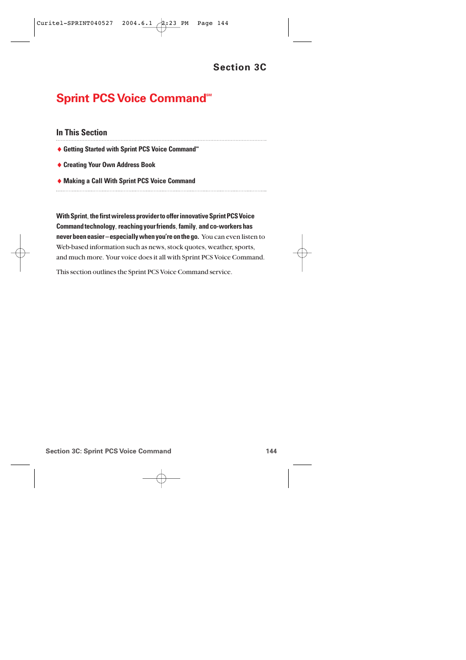 3c. sprint pcs voice command, Sprint pcs voice command | Audiovox PM-8920 User Manual | Page 153 / 206
