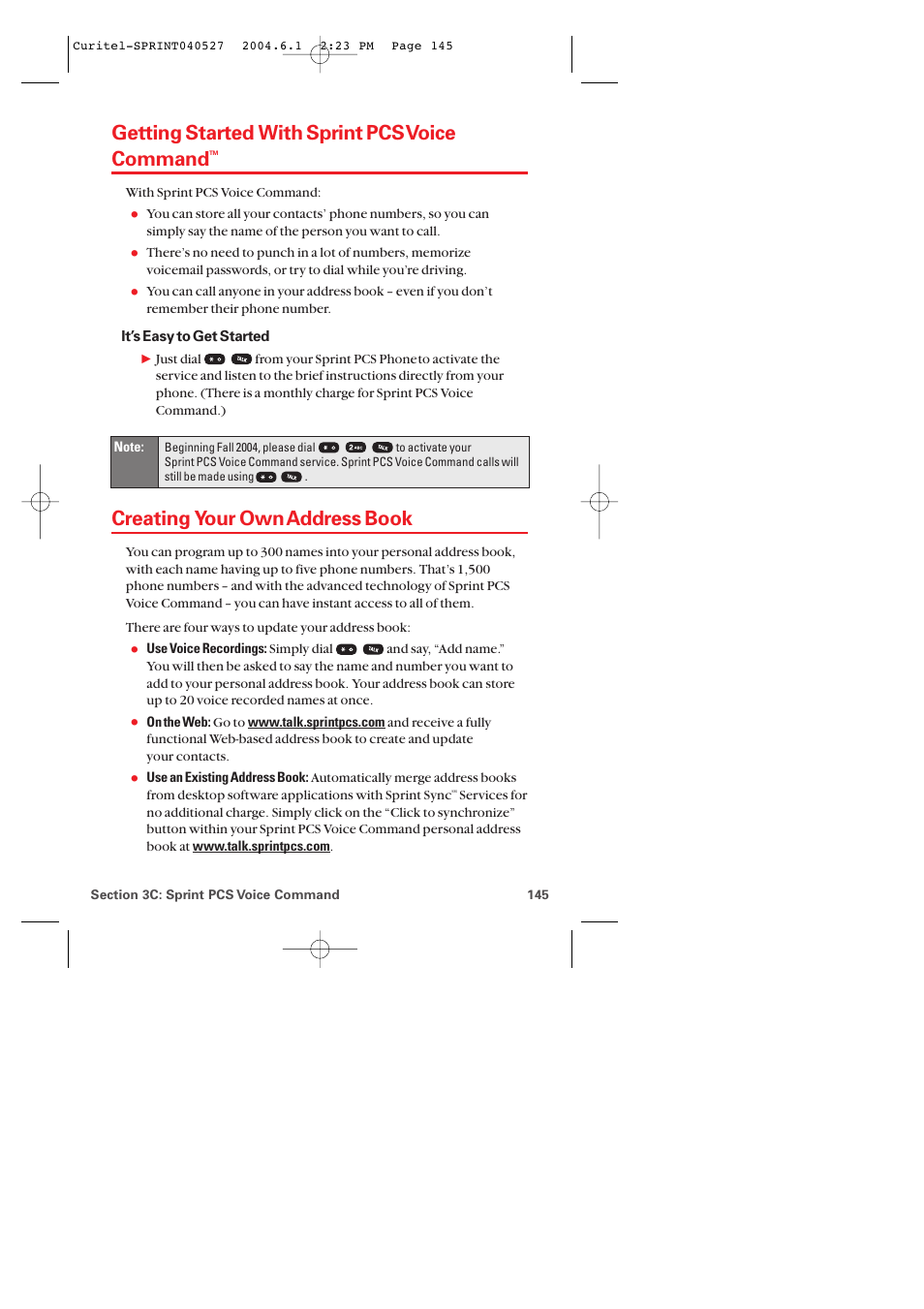 Getting started with sprint pcs voice command, Creating your own address book | Audiovox PM-8920 User Manual | Page 154 / 206