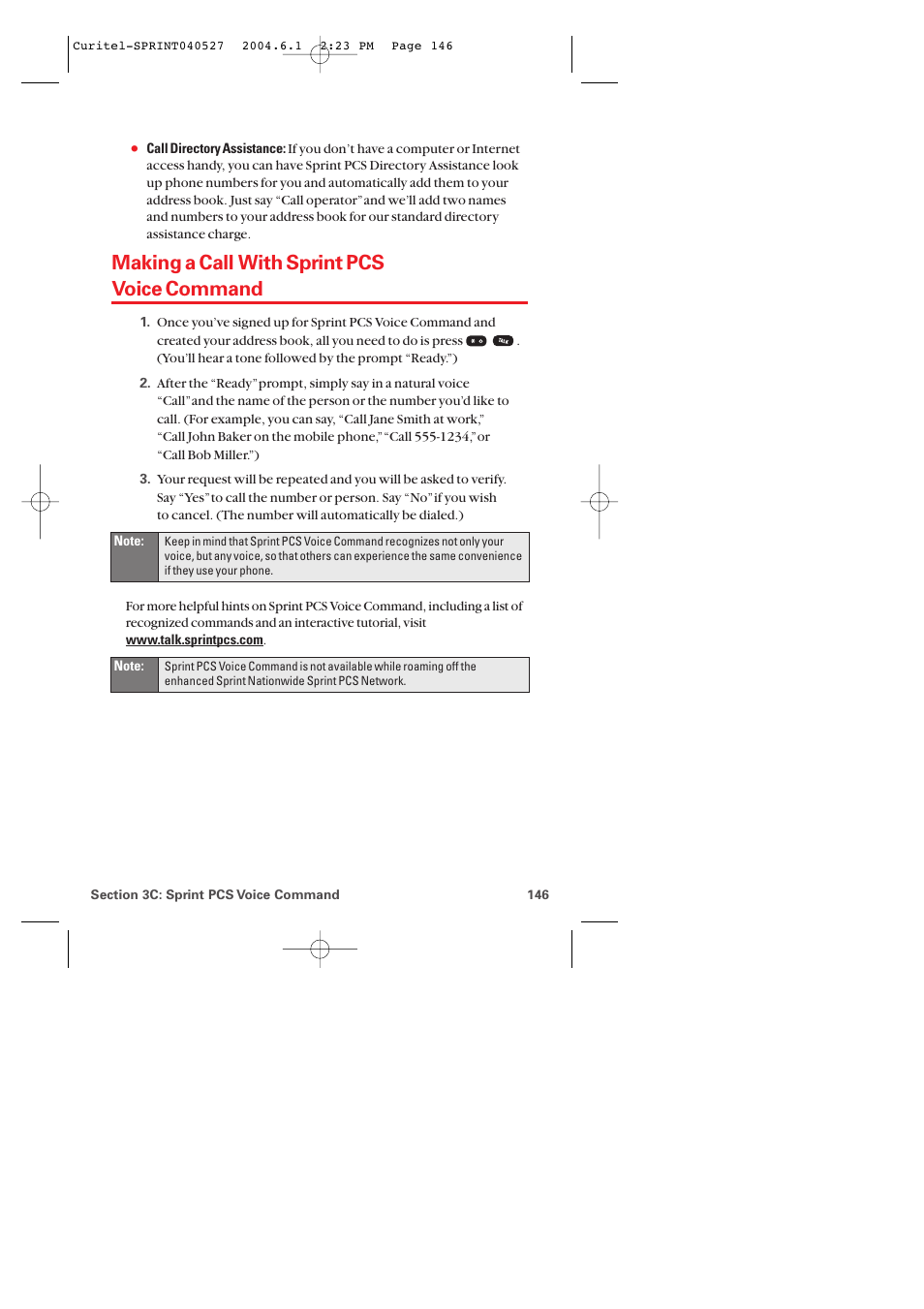 Making a call with sprint pcs voice command | Audiovox PM-8920 User Manual | Page 155 / 206