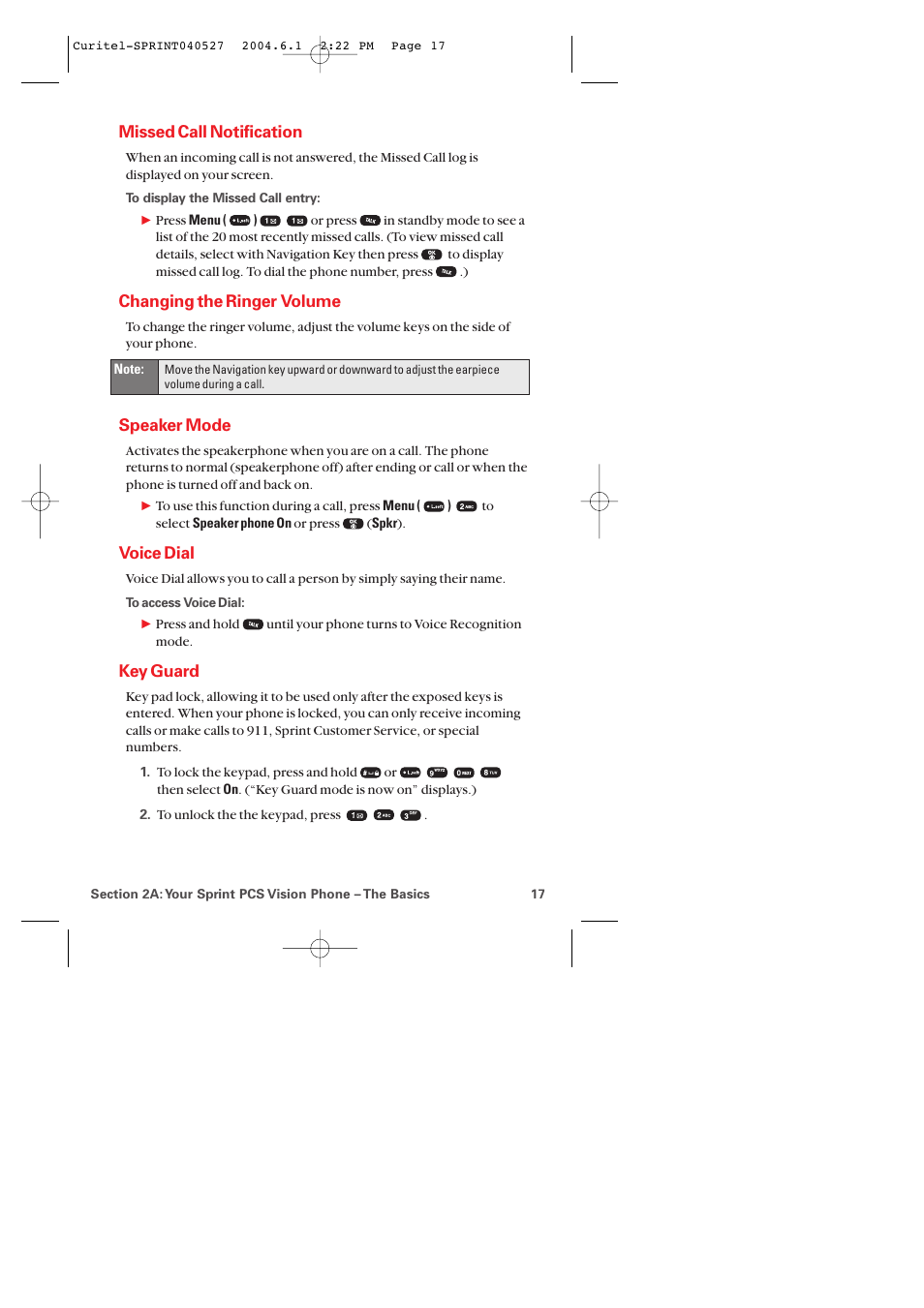 Missed call notification, Changing the ringer volume, Speaker mode | Voice dial, Key guard | Audiovox PM-8920 User Manual | Page 26 / 206