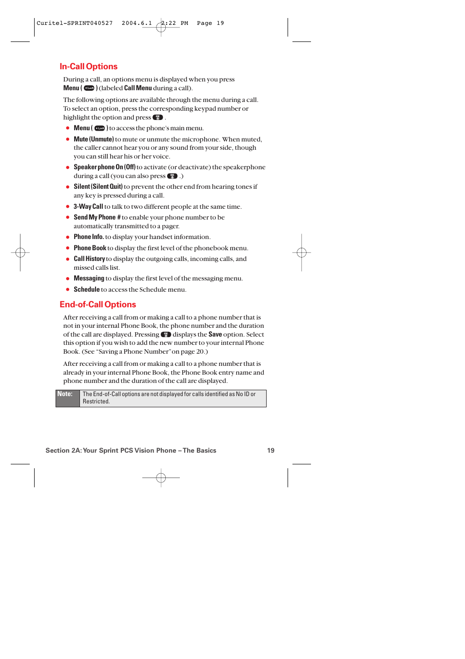 In-call options, End-of-call options | Audiovox PM-8920 User Manual | Page 28 / 206