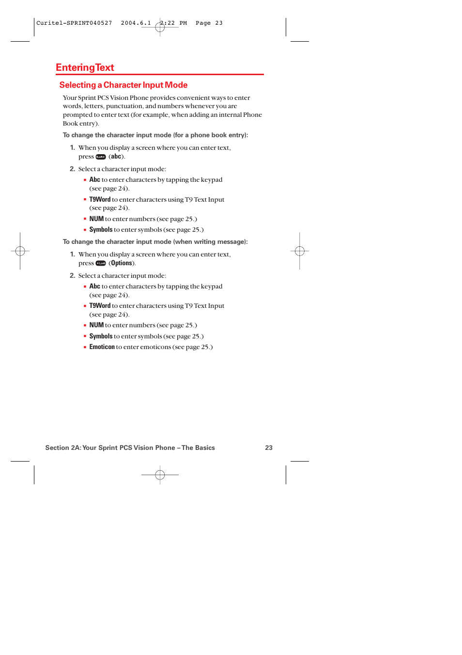Entering text, Selecting a character input mode | Audiovox PM-8920 User Manual | Page 32 / 206