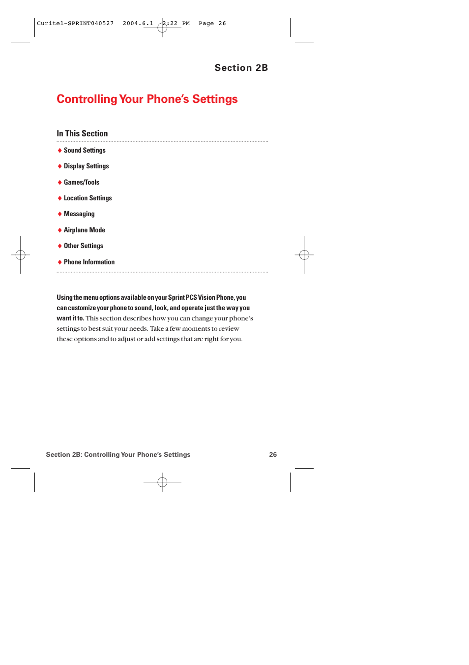 2b. controlling your phone’s settings, Controlling your phone’s settings | Audiovox PM-8920 User Manual | Page 35 / 206