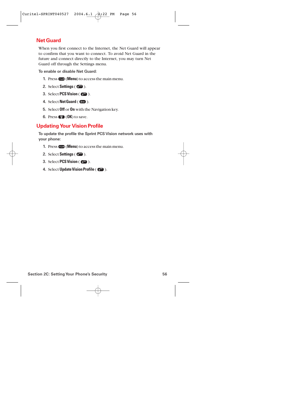 Net guard, Updating your vision profile | Audiovox PM-8920 User Manual | Page 65 / 206