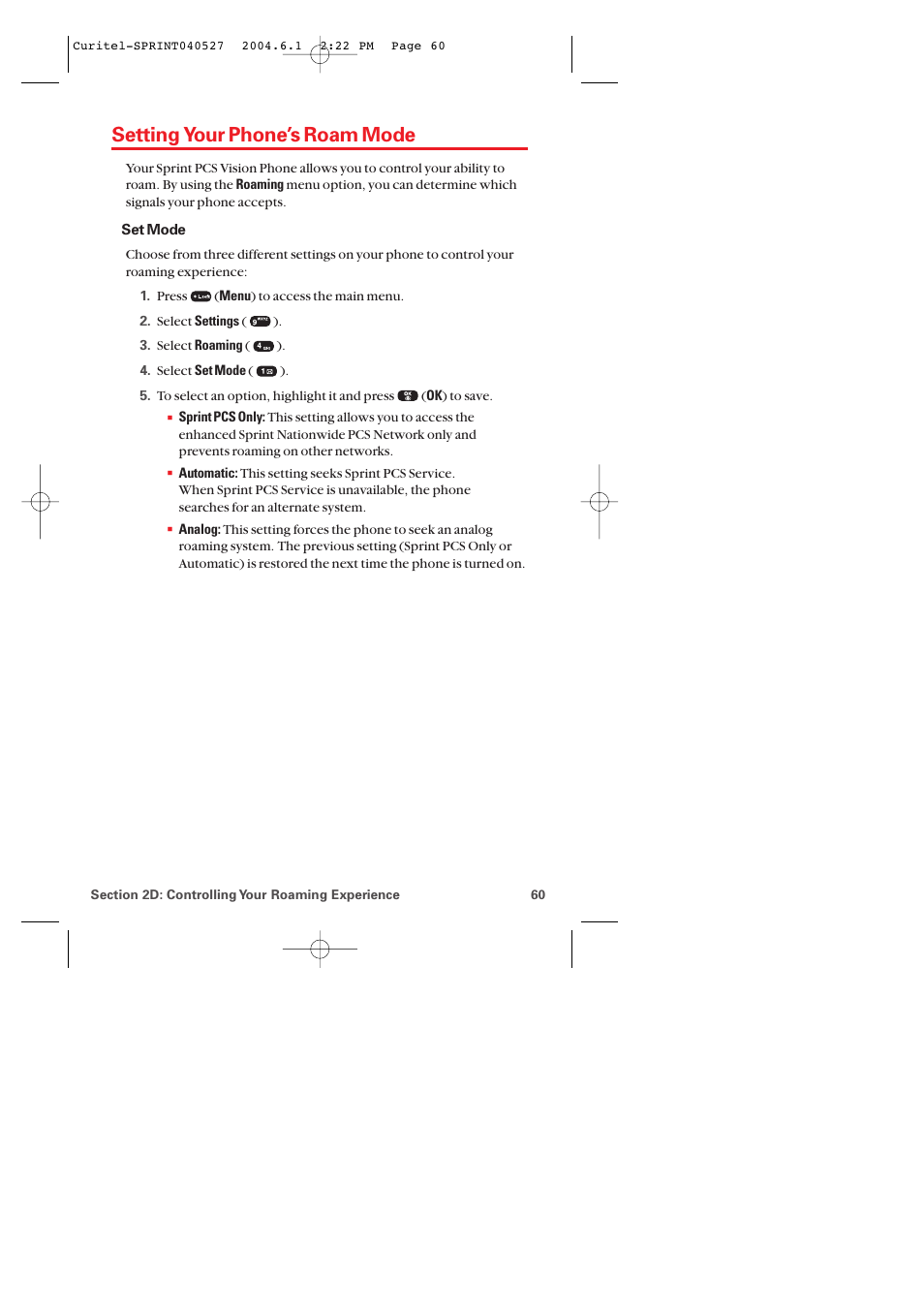 Setting your phone’s roam mode | Audiovox PM-8920 User Manual | Page 69 / 206