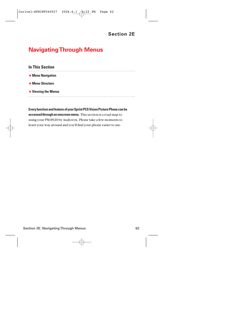 2e. navigating through menus, Navigating through menus | Audiovox PM-8920 User Manual | Page 71 / 206