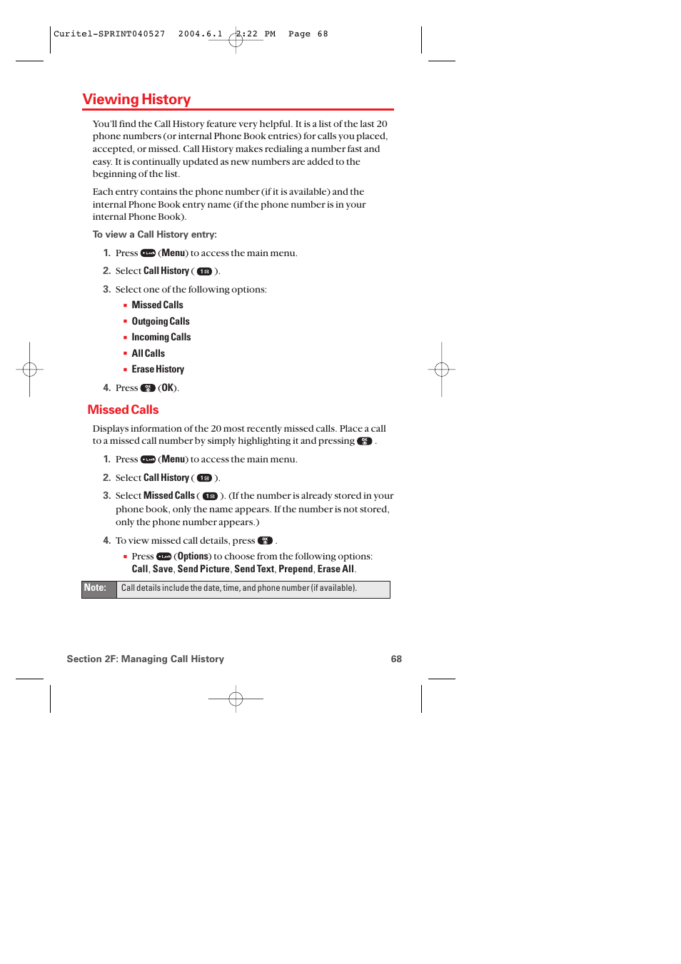 Viewing history, Missed calls | Audiovox PM-8920 User Manual | Page 77 / 206