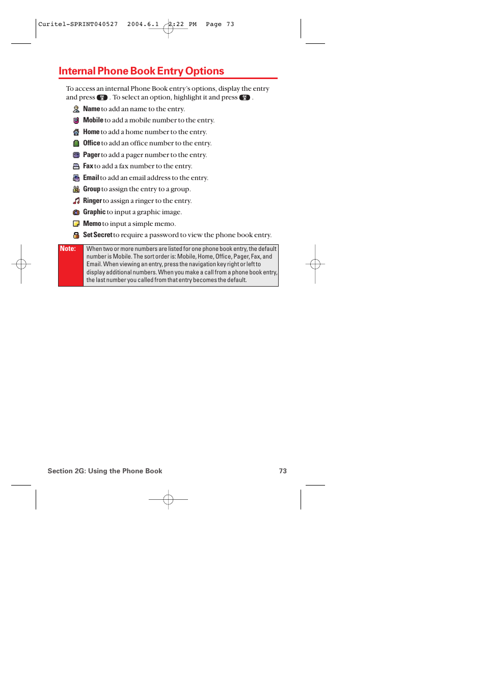 Internal phone book entry options | Audiovox PM-8920 User Manual | Page 82 / 206