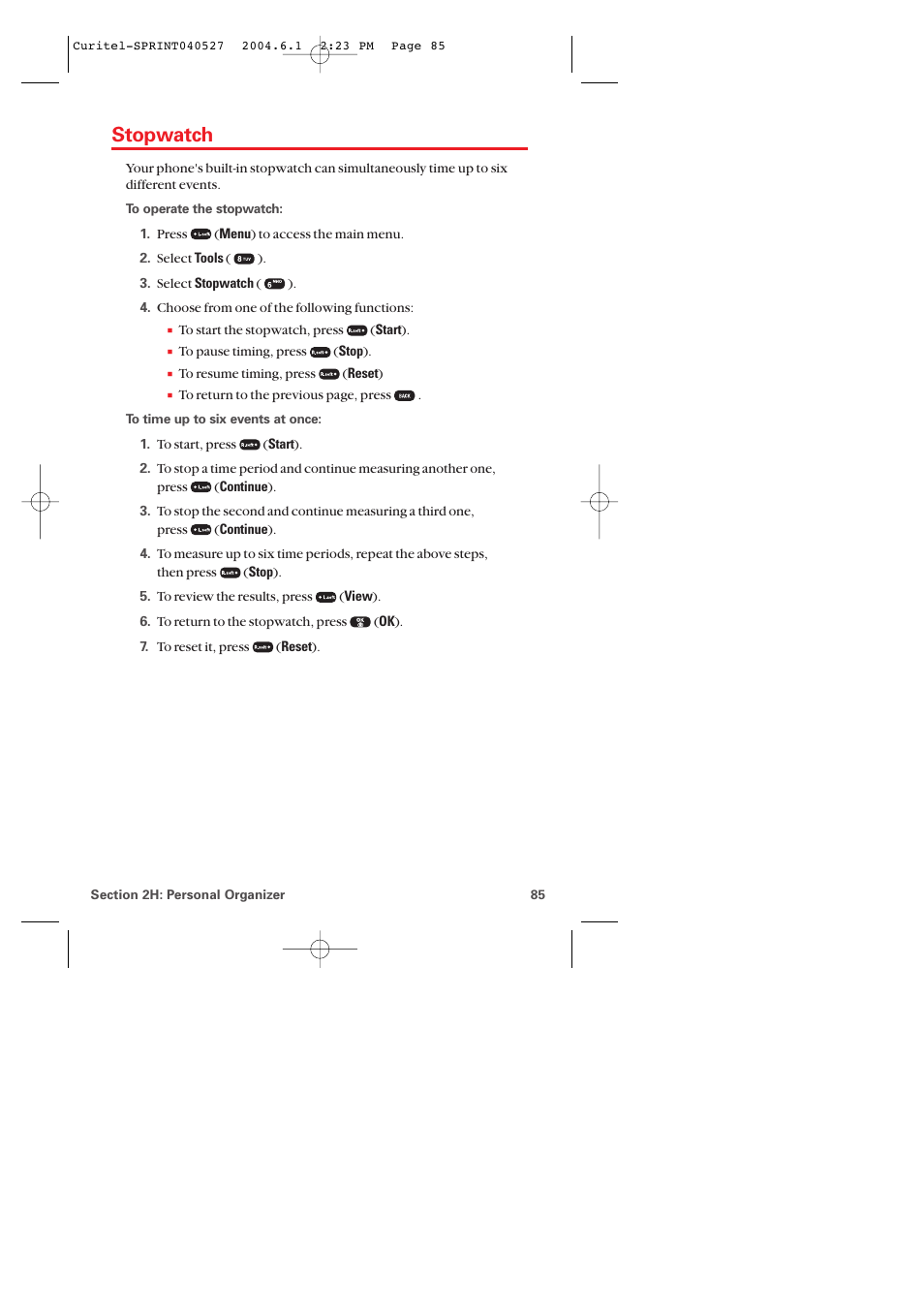 Stopwatch | Audiovox PM-8920 User Manual | Page 94 / 206