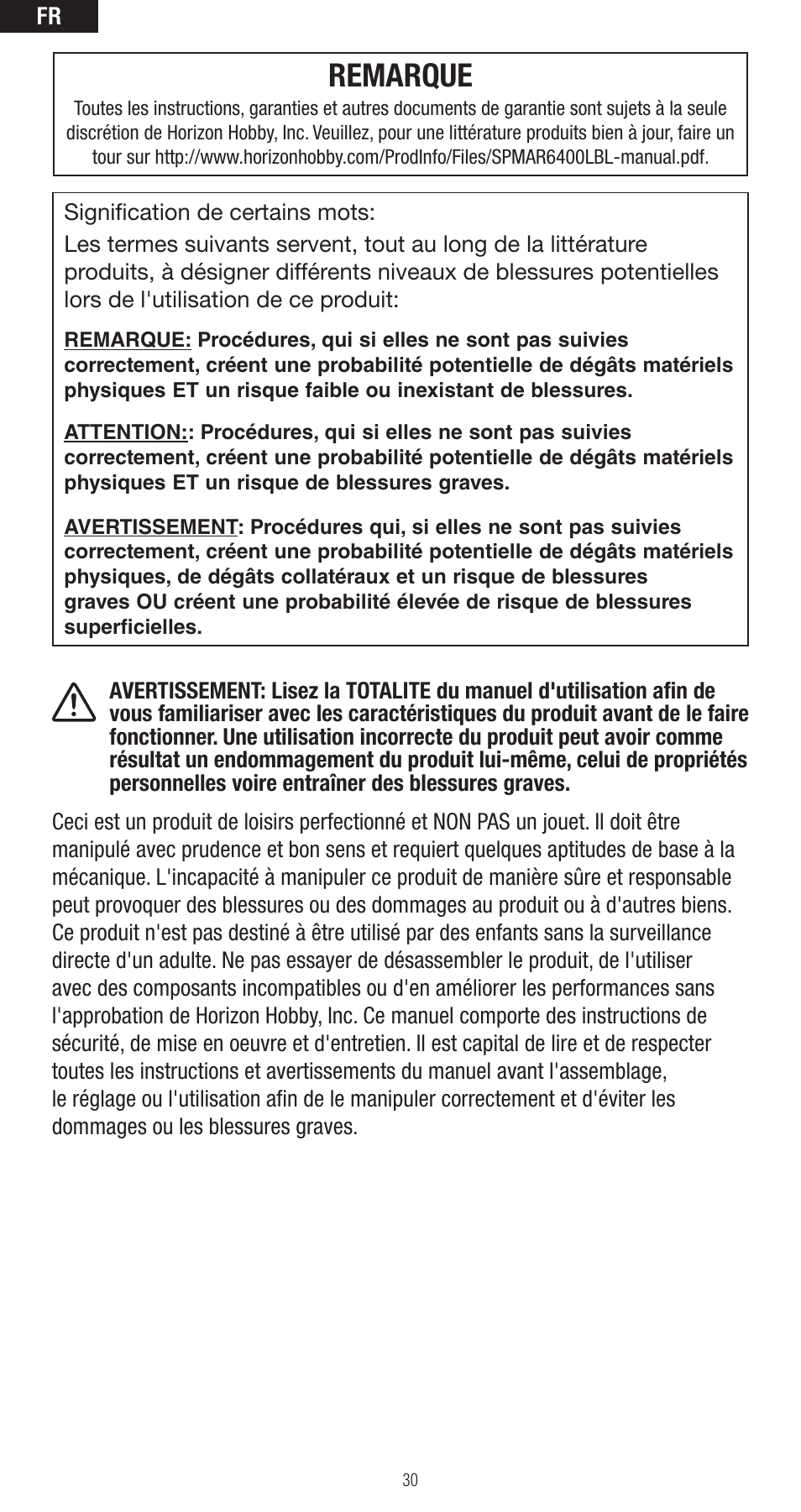 28686.1i_spm_ar6400lbl_fr.pdf, Remarque | Spektrum SPMAR6400LBL User Manual | Page 30 / 60