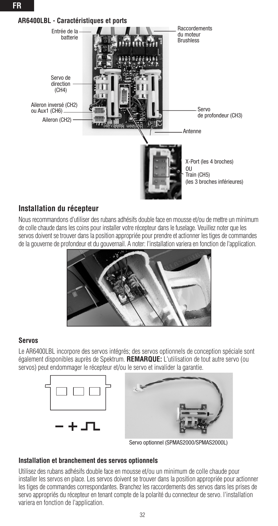 Installation du récepteur | Spektrum SPMAR6400LBL User Manual | Page 32 / 60