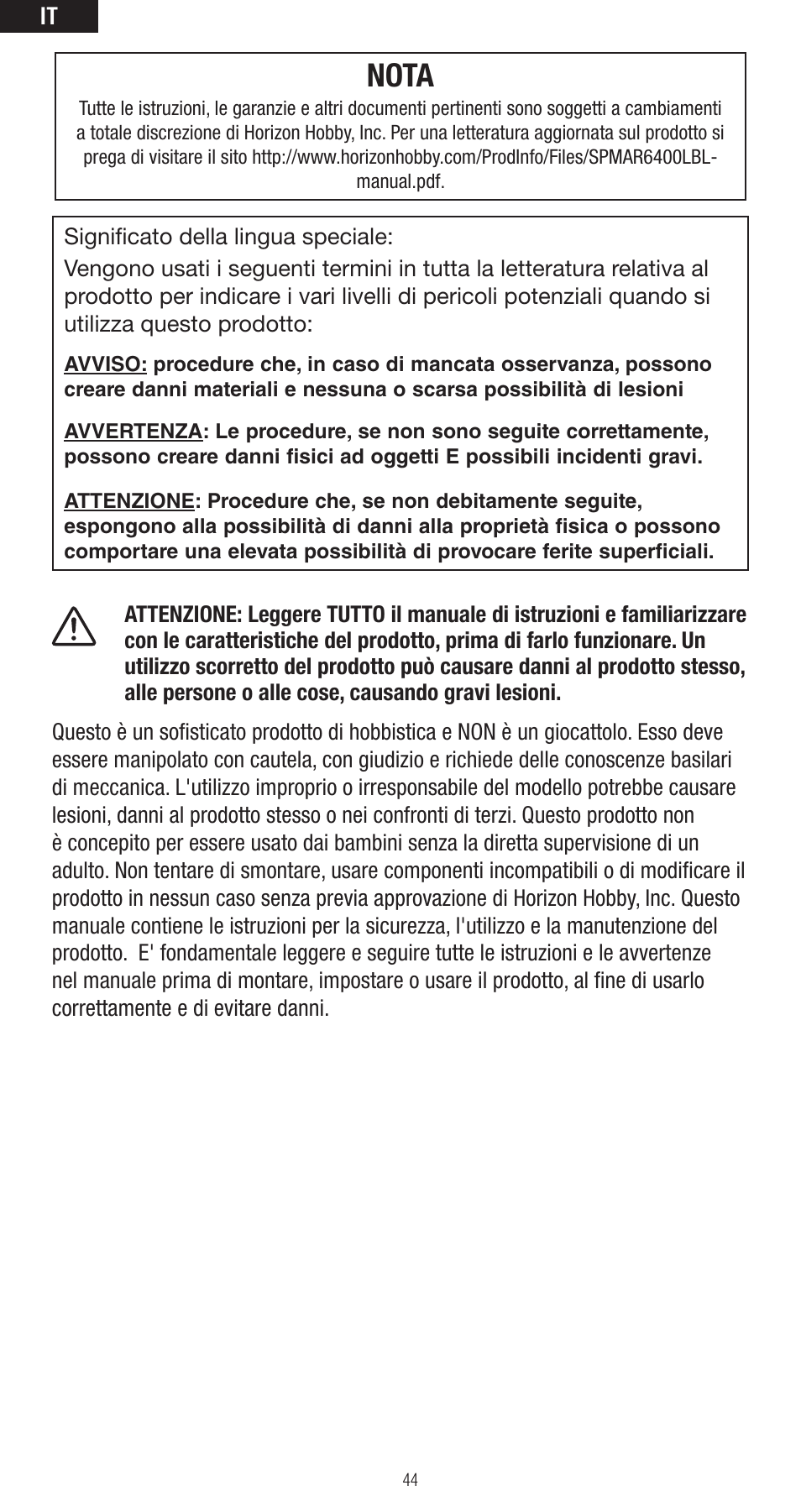 28686.1i_spm_ar6400lbl_it.pdf, Nota | Spektrum SPMAR6400LBL User Manual | Page 44 / 60