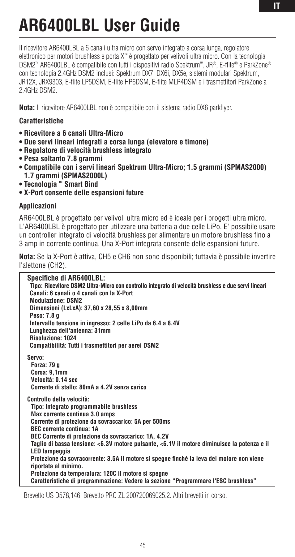 Ar6400lbl user guide | Spektrum SPMAR6400LBL User Manual | Page 45 / 60