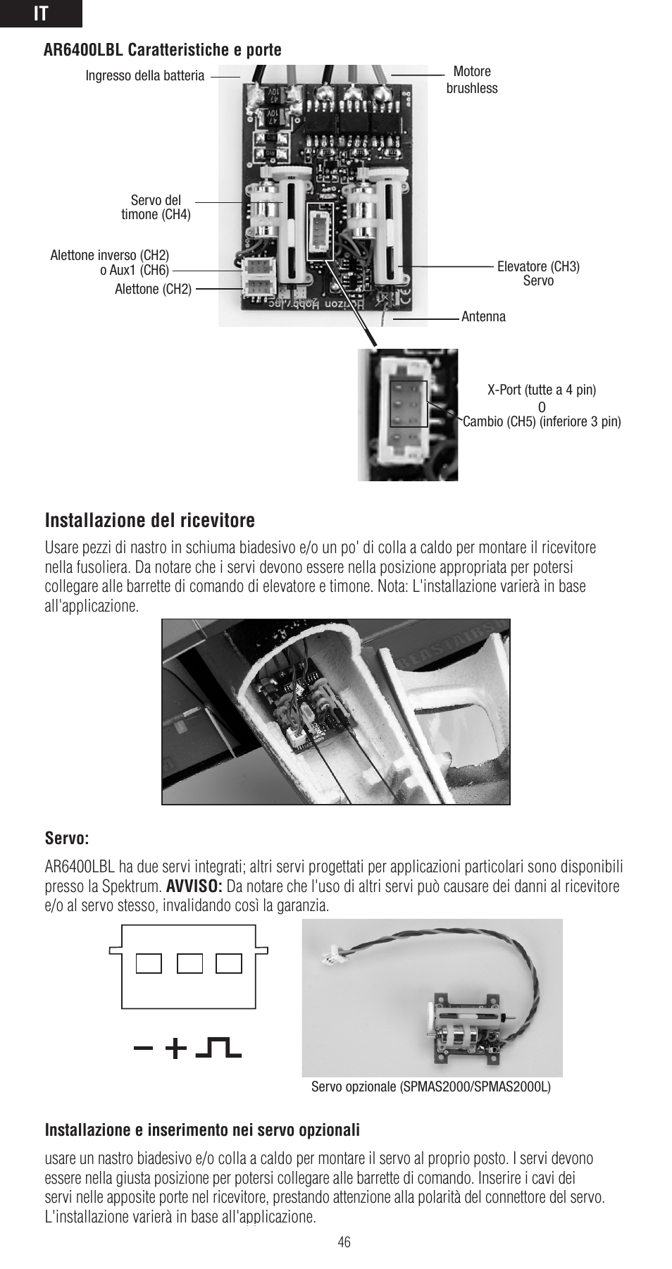 Installazione del ricevitore | Spektrum SPMAR6400LBL User Manual | Page 46 / 60