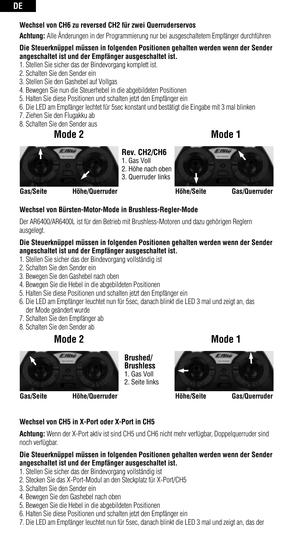 Mode 1, Mode 2 | Spektrum SPMAR6400 User Manual | Page 20 / 55