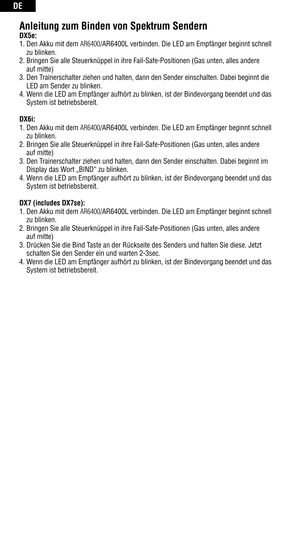 Anleitung zum binden von spektrum sendern | Spektrum SPMAR6400 User Manual | Page 22 / 55
