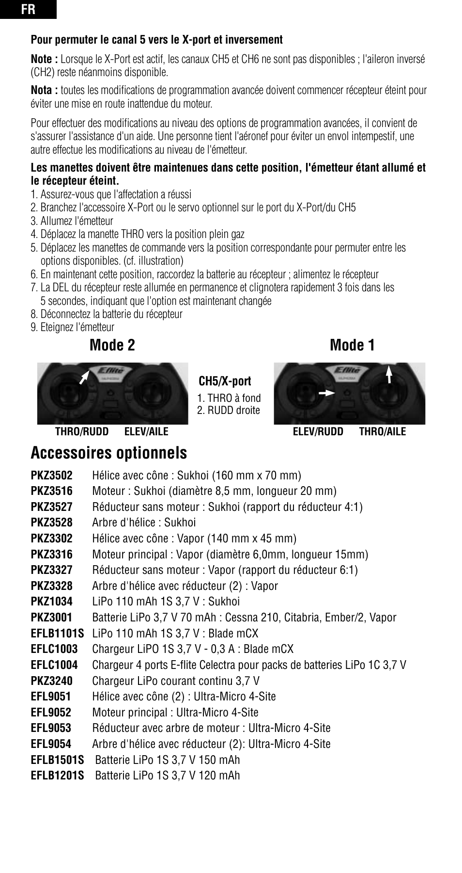 Accessoires optionnels, Mode 1, Mode 2 | Spektrum SPMAR6400 User Manual | Page 34 / 55