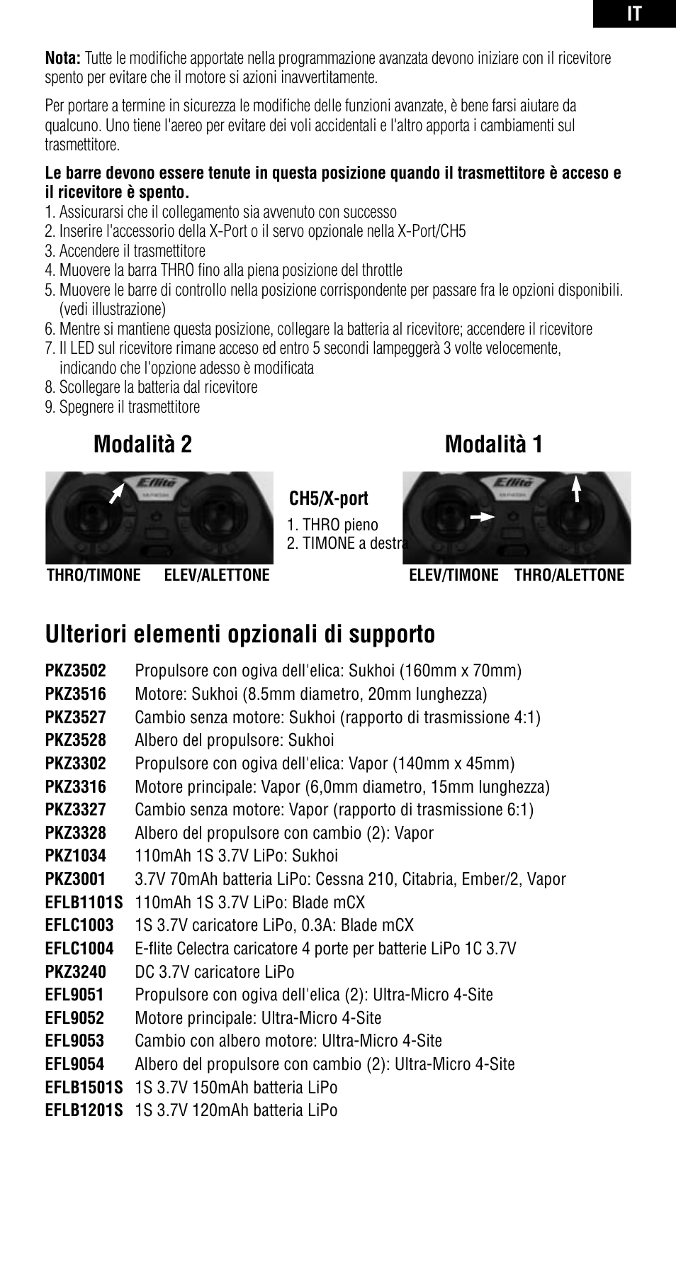 Ulteriori elementi opzionali di supporto, Modalità 1, Modalità 2 | Spektrum SPMAR6400 User Manual | Page 47 / 55