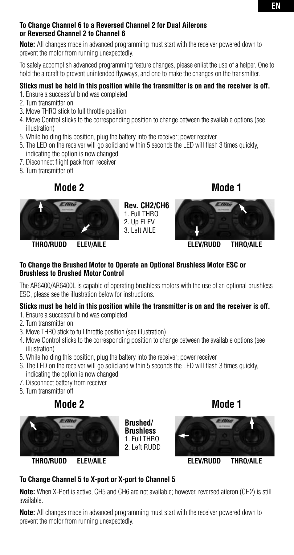 Mode 1, Mode 2 | Spektrum SPMAR6400 User Manual | Page 7 / 55