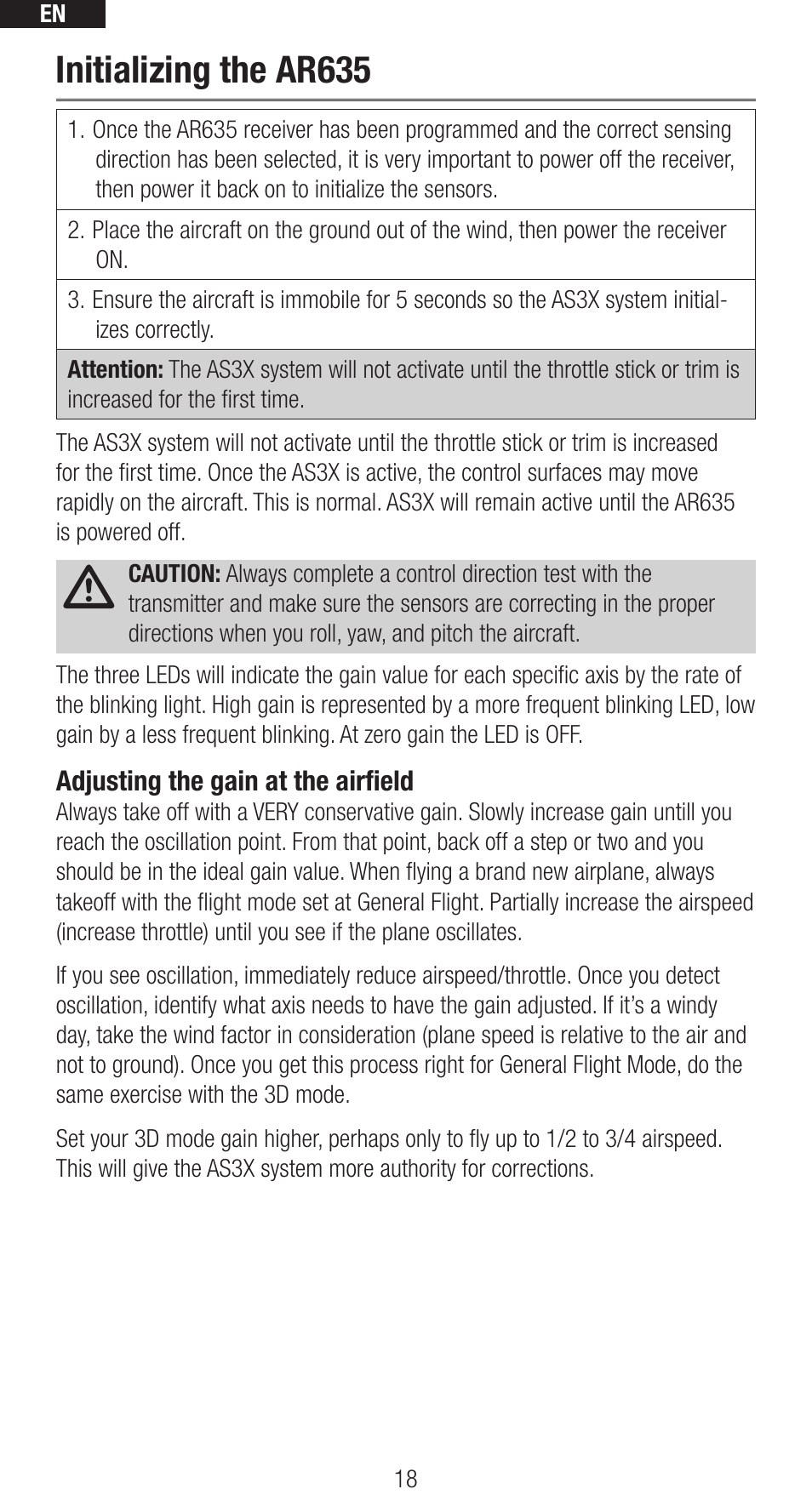 Initializing the ar635 | Spektrum SPMAR635 User Manual | Page 18 / 27