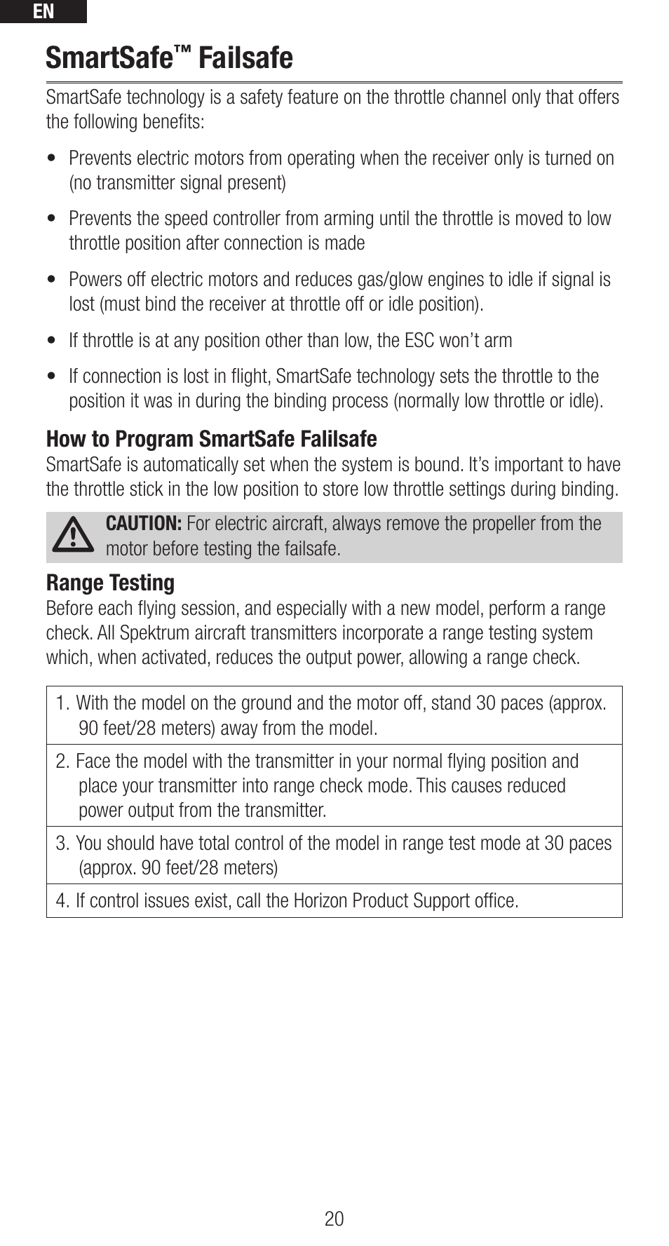 Smartsafe, Failsafe | Spektrum SPMAR635 User Manual | Page 20 / 27