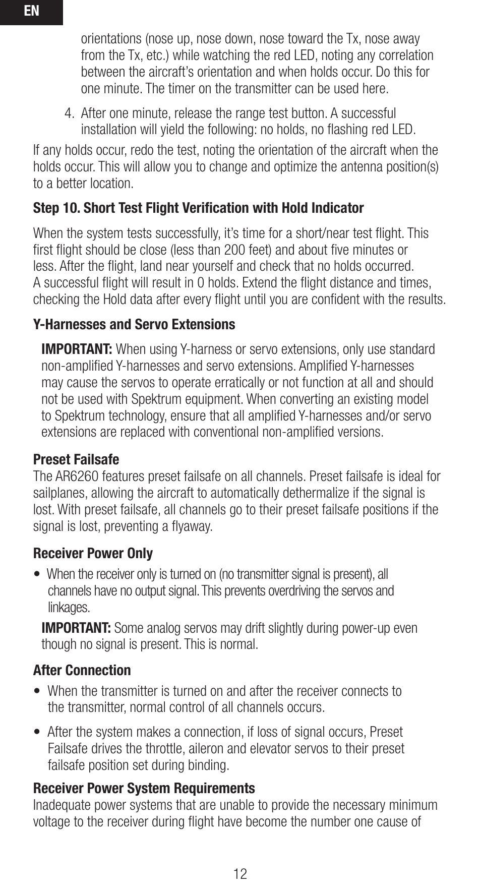 Spektrum SPMAR6260 User Manual | Page 12 / 22