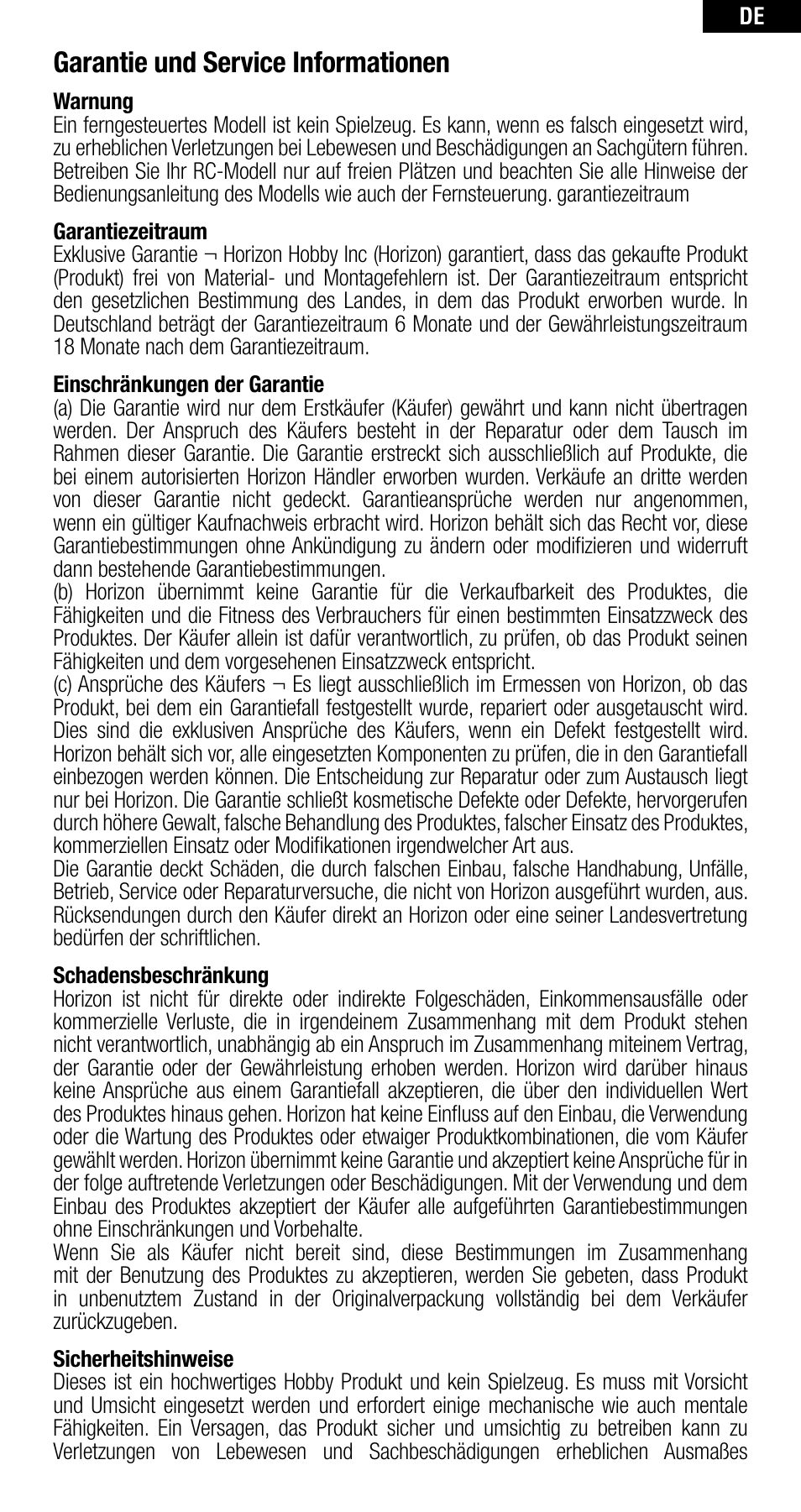 Garantie und service informationen | Spektrum SPMAR6255 User Manual | Page 22 / 50