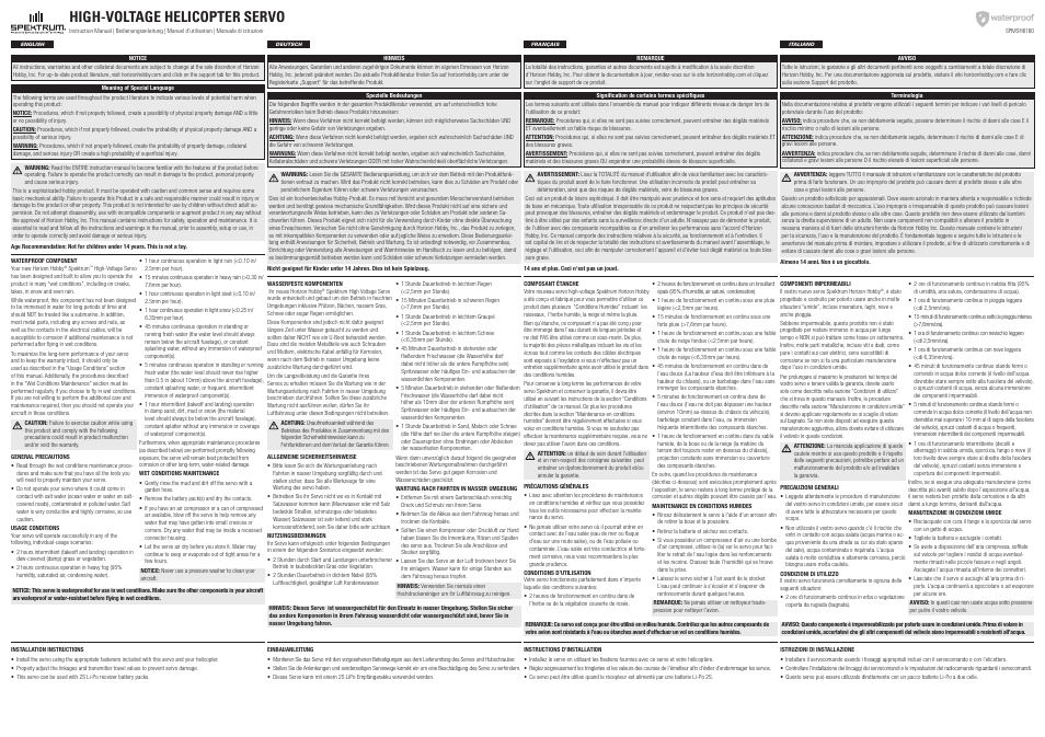 Spektrum SPMSH6160 User Manual | 2 pages