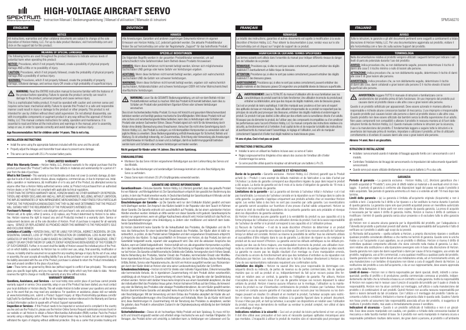 Spektrum SPMSA6270 User Manual | 2 pages