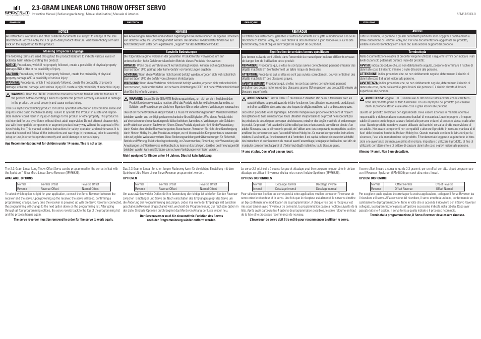 Spektrum SPMSA2030LO User Manual | 2 pages