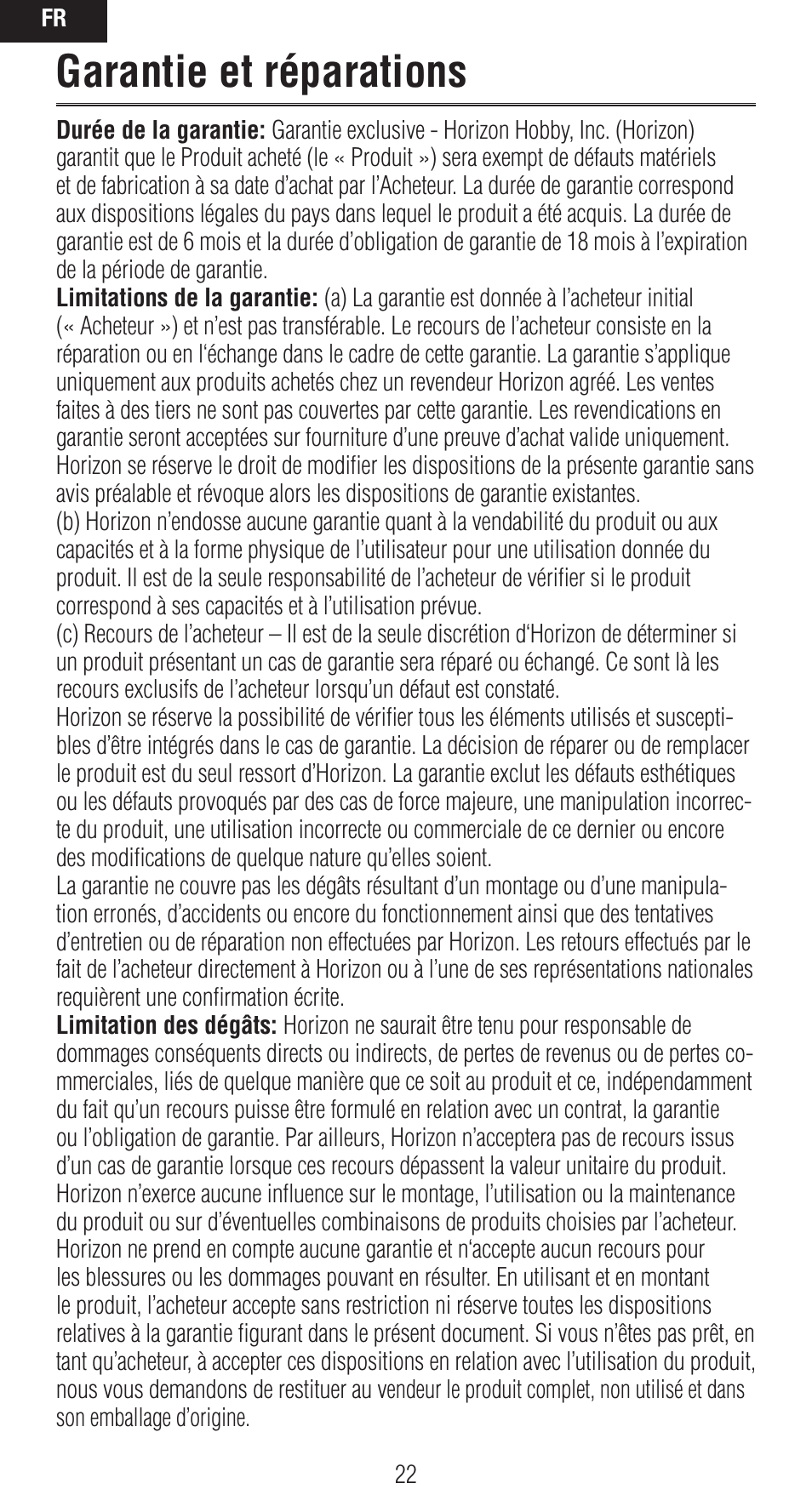Garantie et réparations | Spektrum SPMXP8000 User Manual | Page 22 / 32