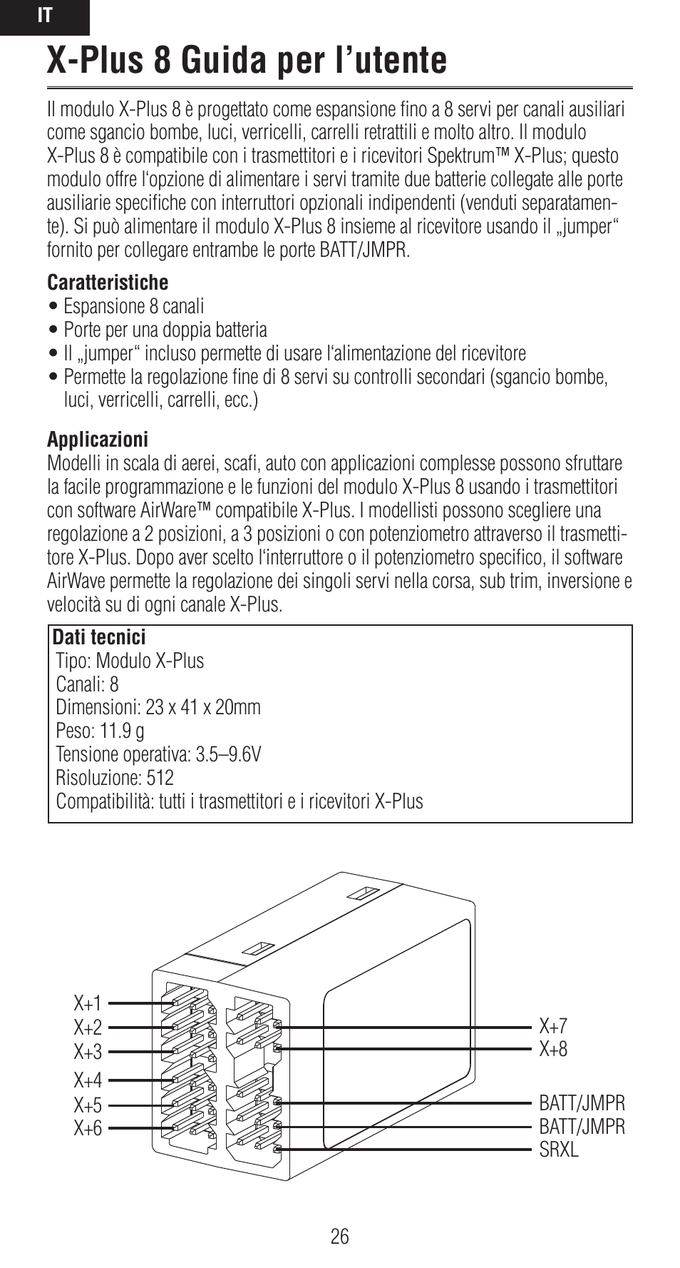 X-plus 8 guida per l’utente | Spektrum SPMXP8000 User Manual | Page 26 / 32