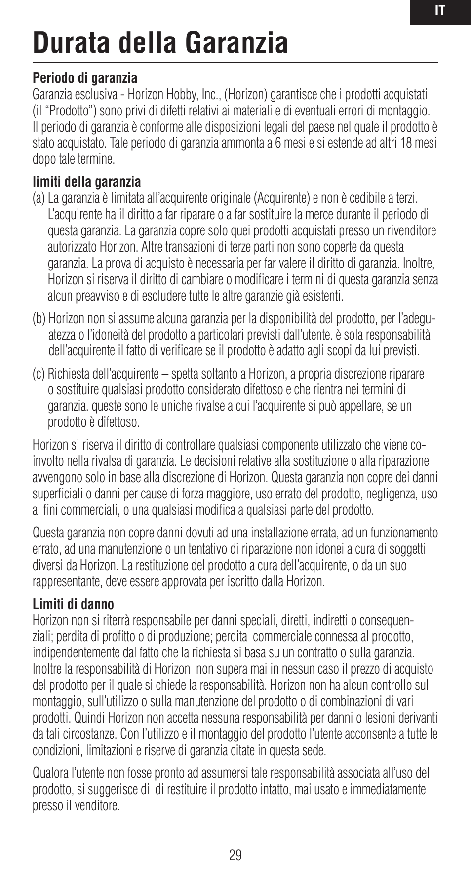 Durata della garanzia | Spektrum SPMXP8000 User Manual | Page 29 / 32