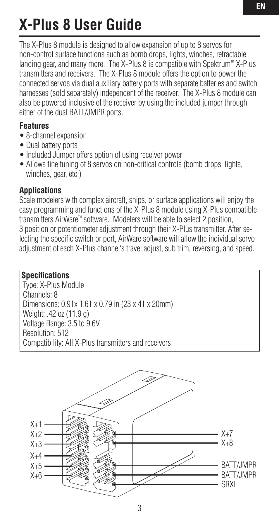 X-plus 8 user guide | Spektrum SPMXP8000 User Manual | Page 3 / 32