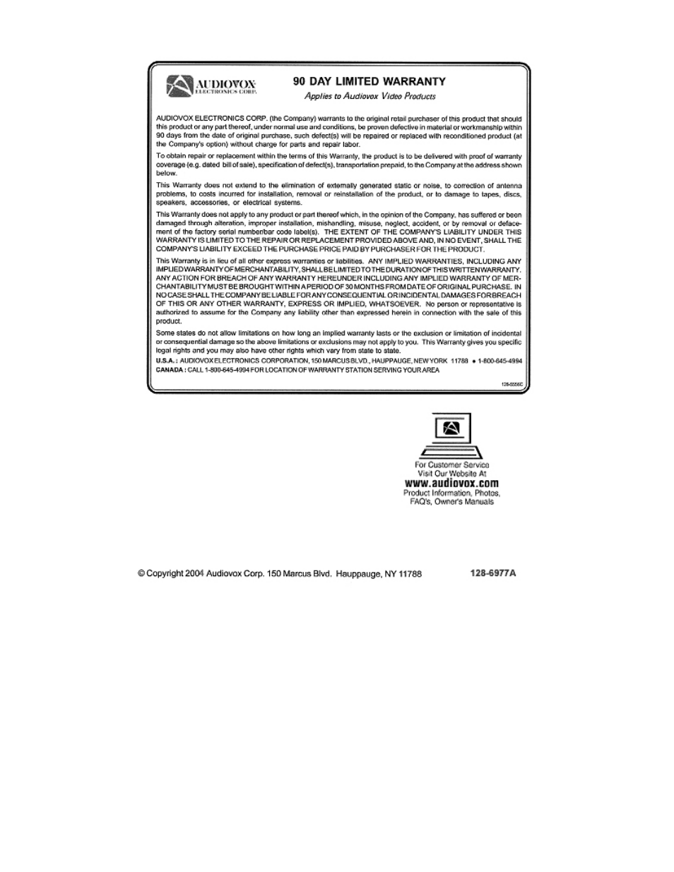 Audiovox VE 700 User Manual | Page 21 / 21