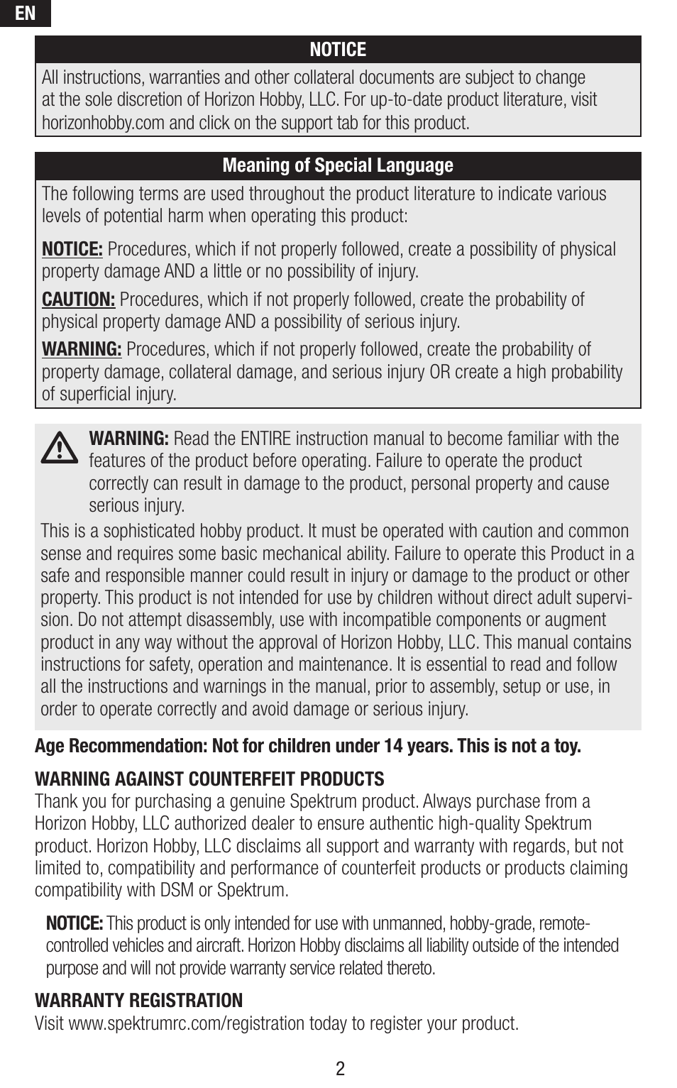 Spektrum SPMVS1100 User Manual | Page 2 / 20