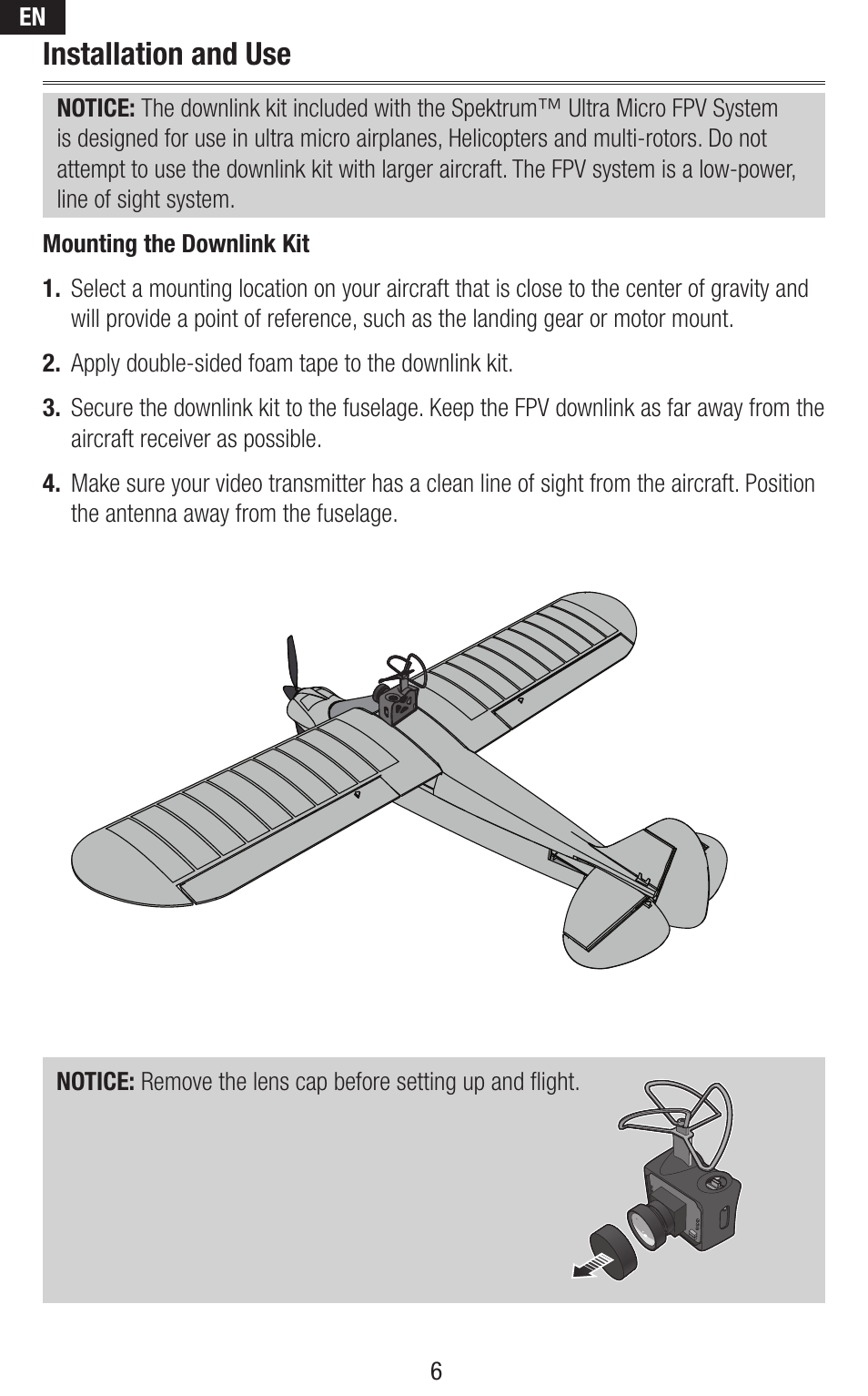 Installation and use | Spektrum SPMVS1100 User Manual | Page 6 / 20