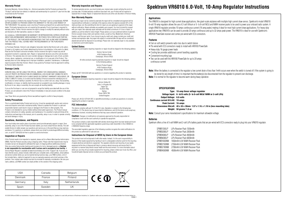 Spektrum SPMVR6010 User Manual | 2 pages