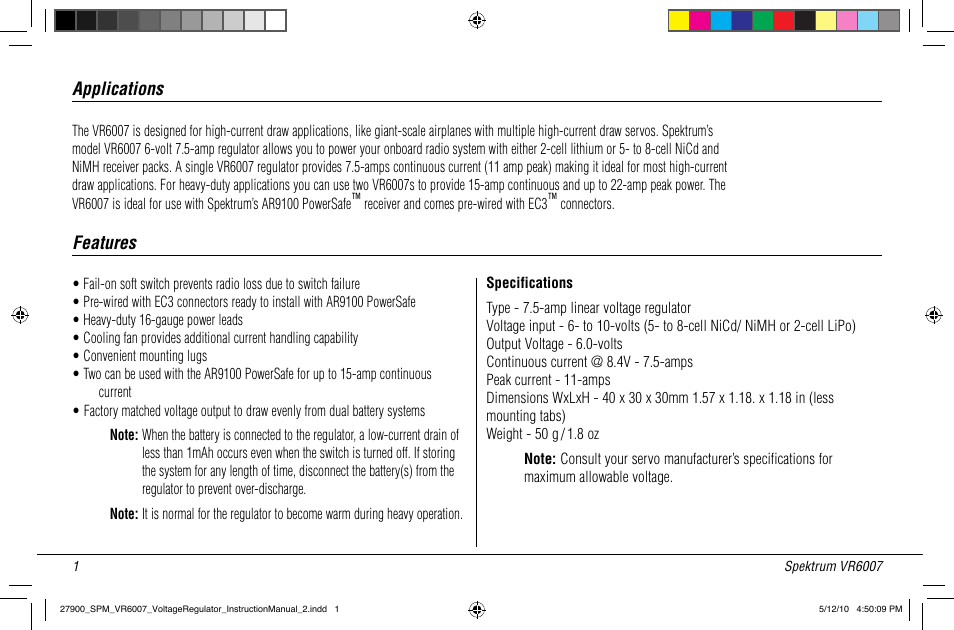 Applications features | Spektrum SPMVR6007 User Manual | Page 3 / 12