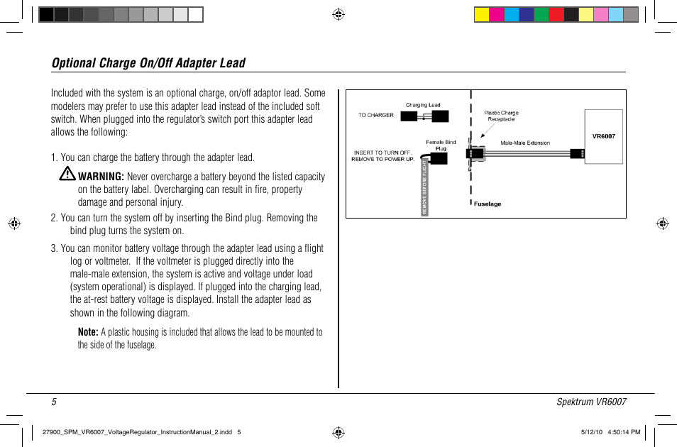Optional charge on/off adapter lead | Spektrum SPMVR6007 User Manual | Page 7 / 12