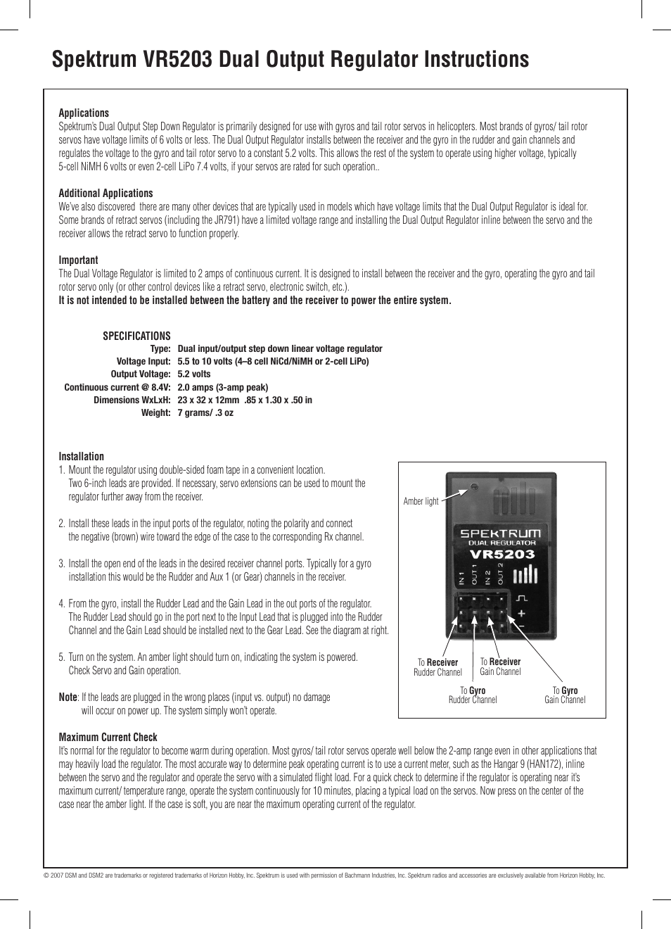 Spektrum SPMVR5203 User Manual | 2 pages