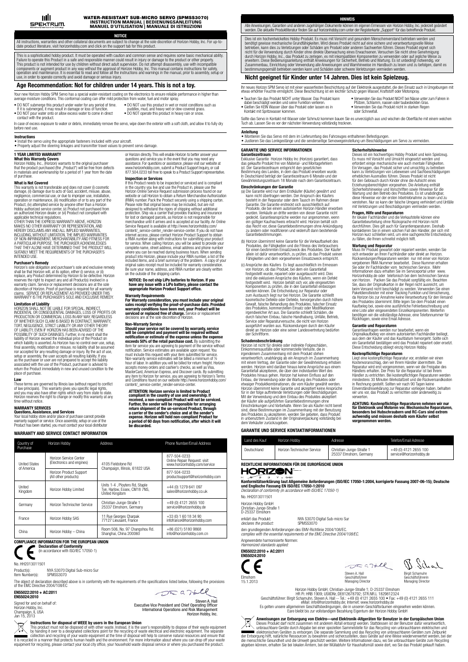 Spektrum SPMSS3070 User Manual | 2 pages