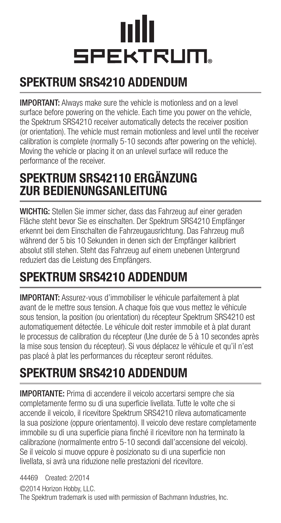 Spektrum SPMSRS4210 User Manual | 1 page